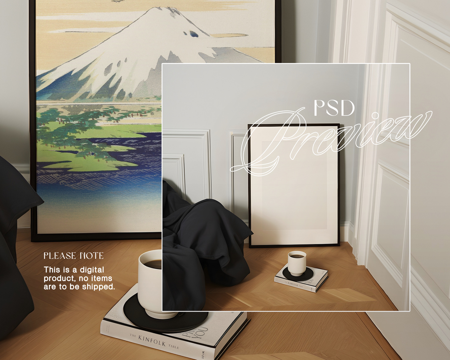 DIN A Black Frame Reader's Nook Mockup