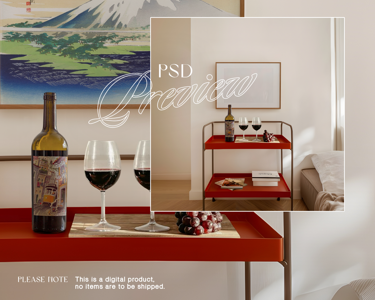 DIN A Landscape Frame Bar Cart Mockup