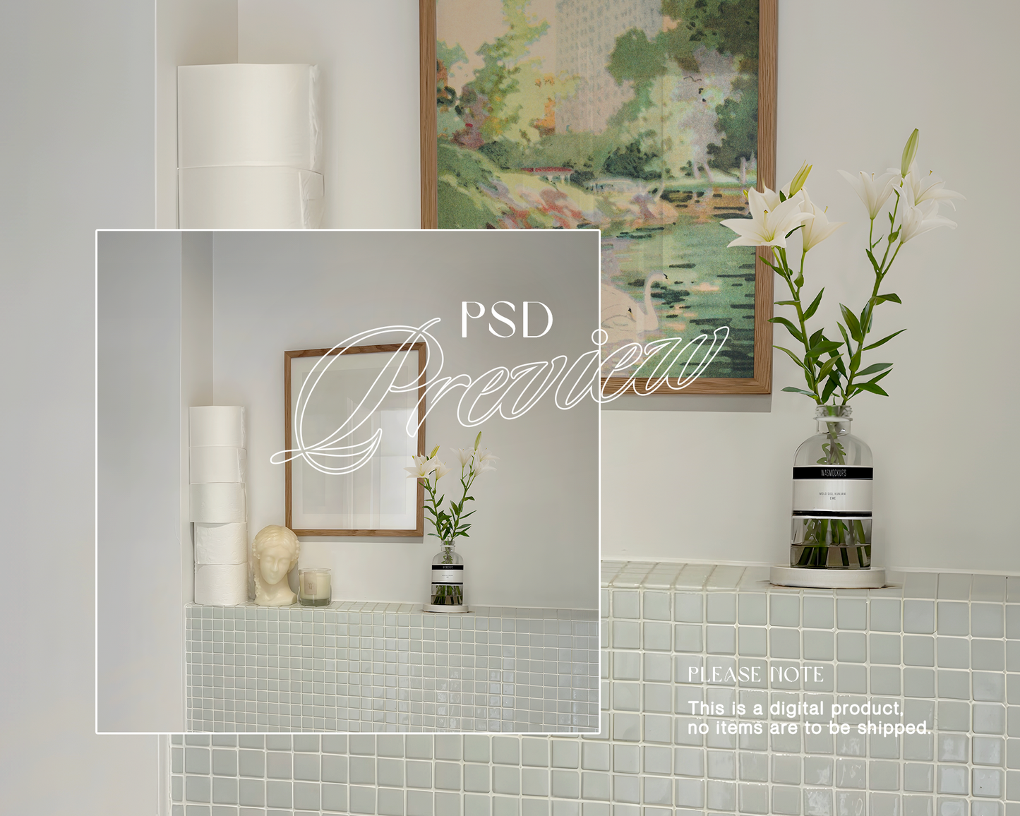 DIN A Wood Frame in Washroom Mockup