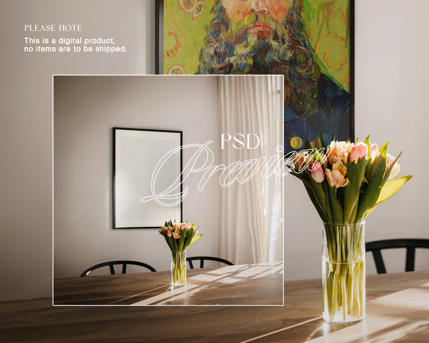 DIN A Black Frame Dining with Flowers Mockup
