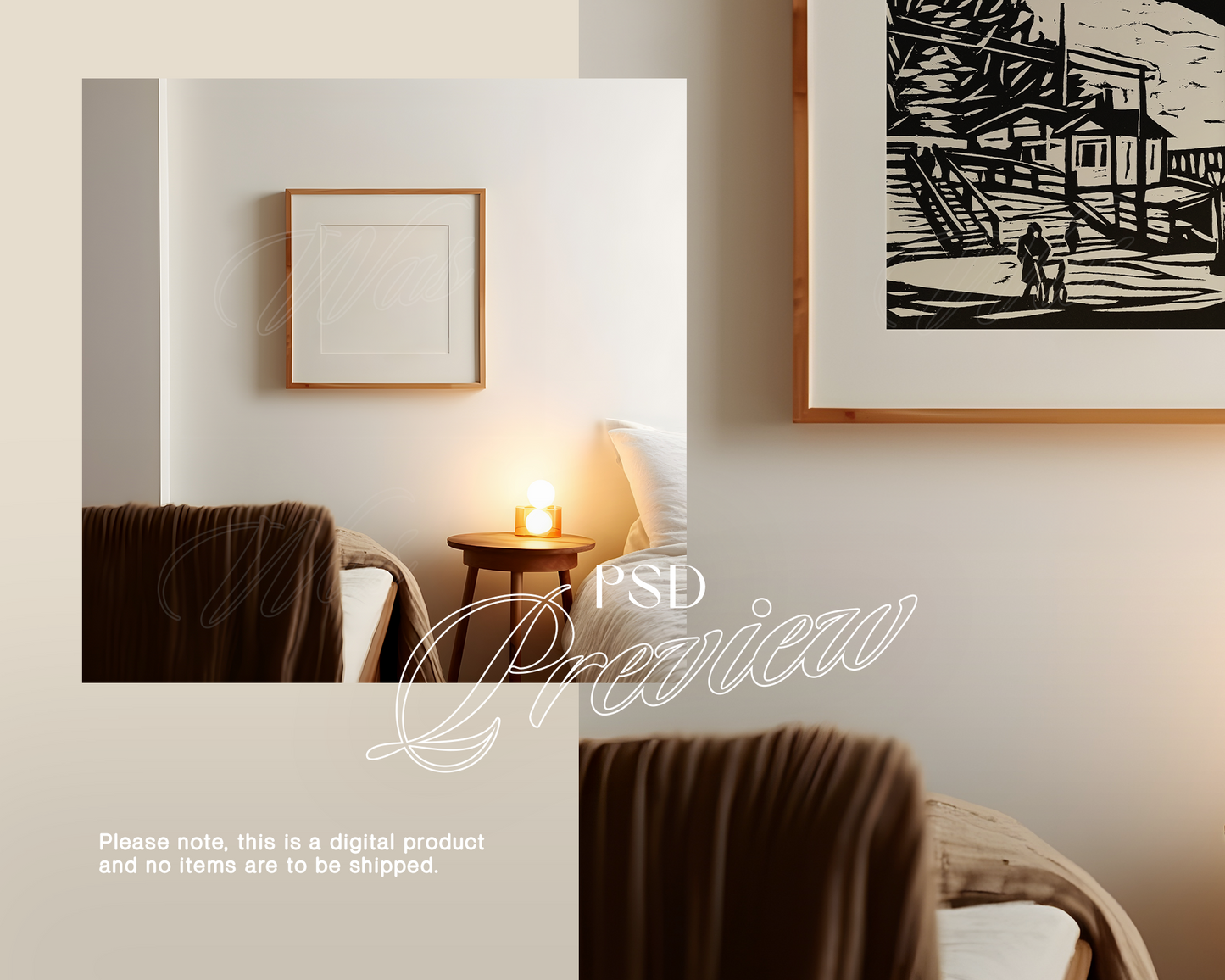 1x1 Wood Frame Cosy Bedroom Mockup