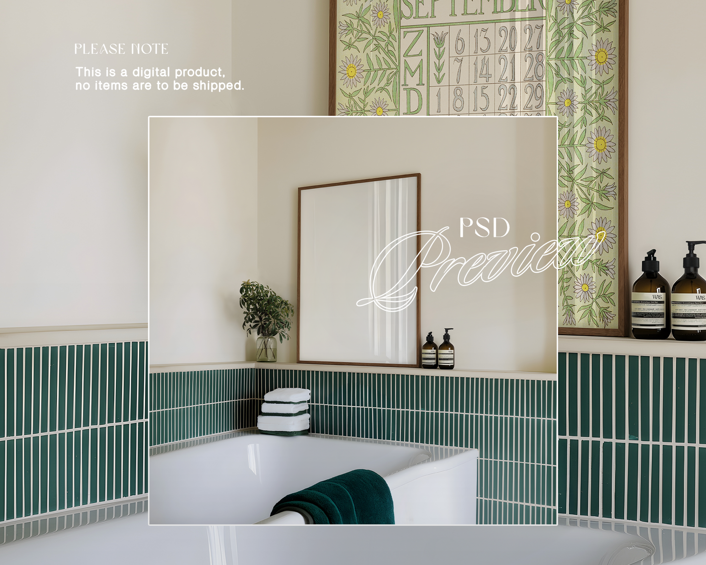 DIN A Leaning Frame in Styled Bathroom Mockup