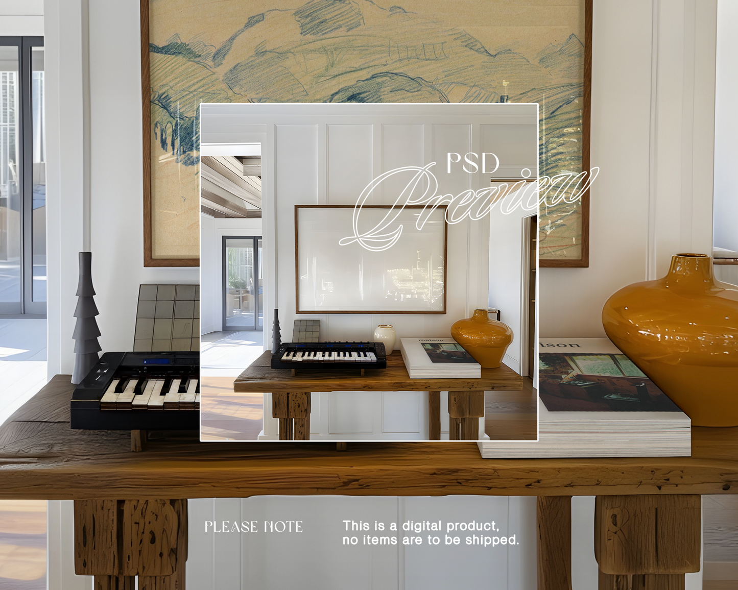 DIN A Landscape Frame Retro Boho Interior Mockup