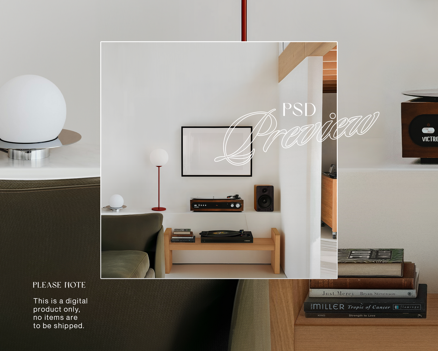 A3 Black Landscape Frame in Retro Minimalist Interior