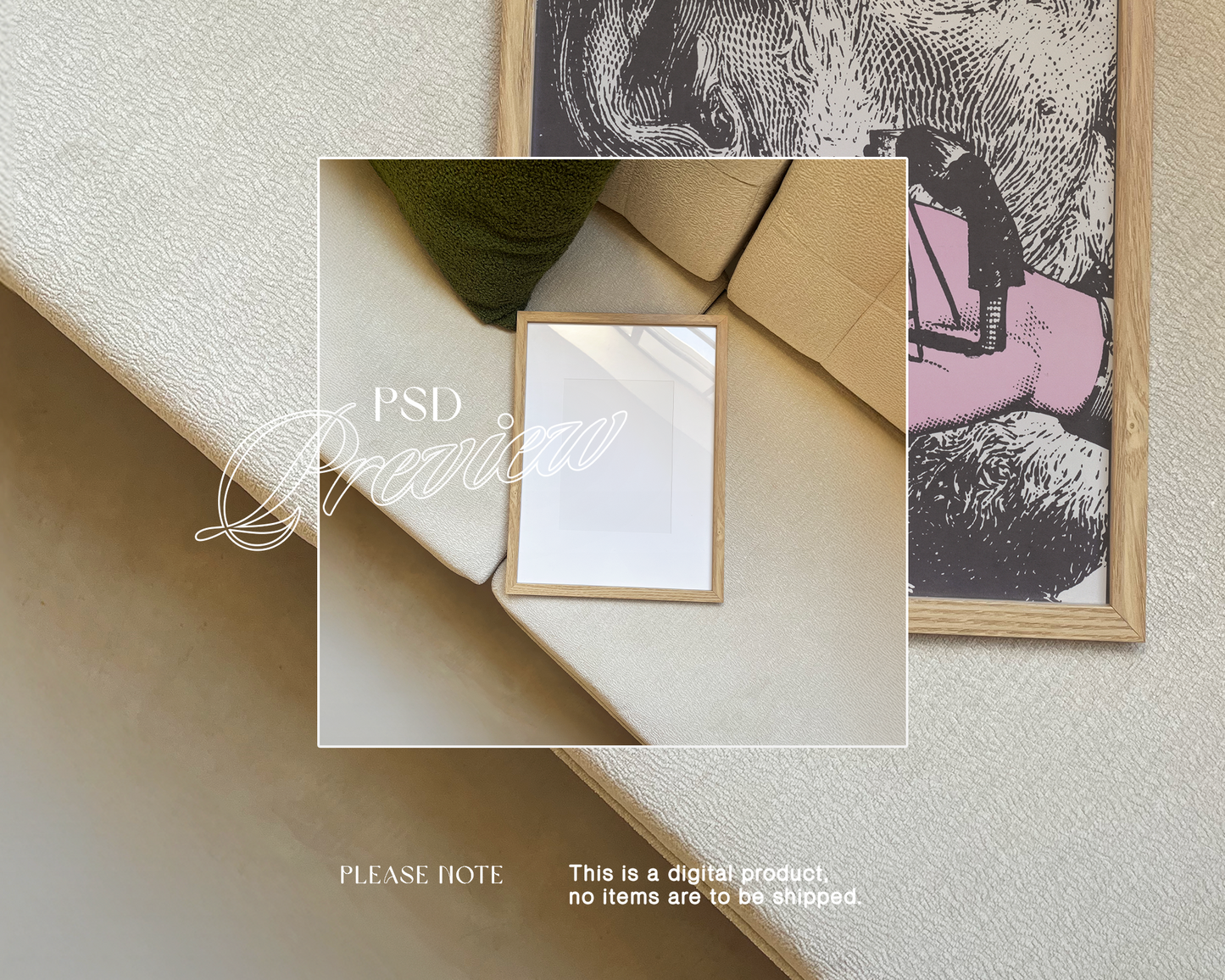 DIN A Top Angle Frame on Daybed Mockup