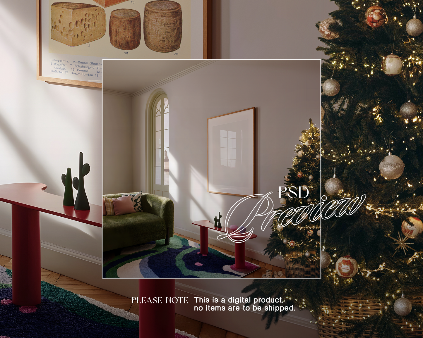 DIN A Wood Frame in Christmas Retro Scene Mockup