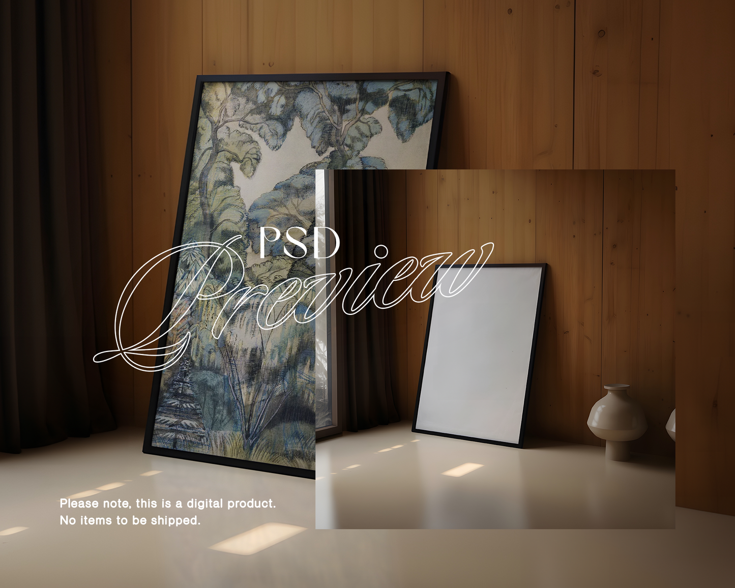 DIN A Black Frame with Optional Decor Moody Mockup