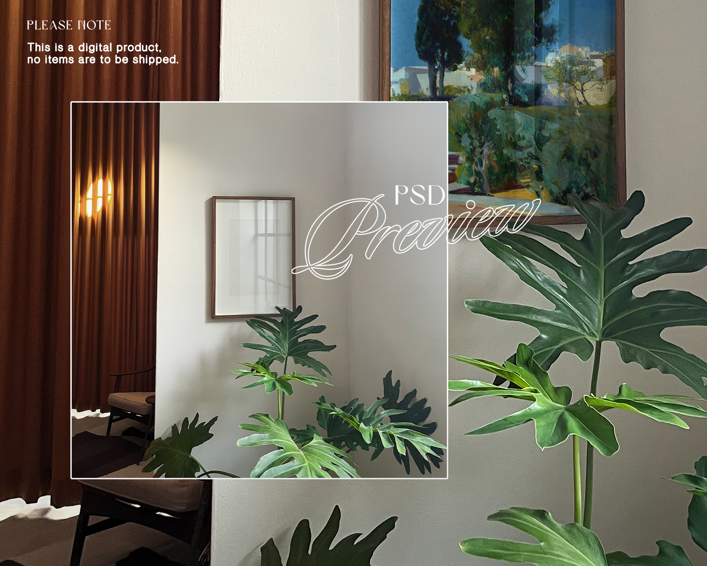 DIN A Walnut Frame Reflective Glass Mockup