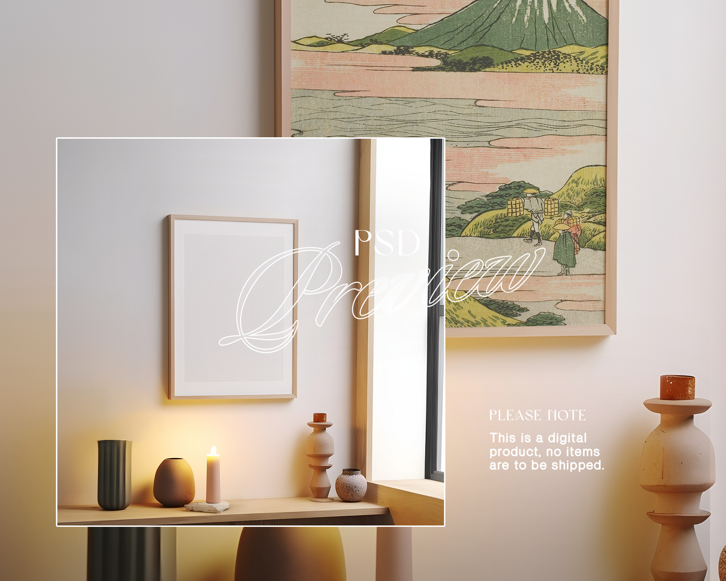 DIN A Wood Frame Ambient Lighting Mockup