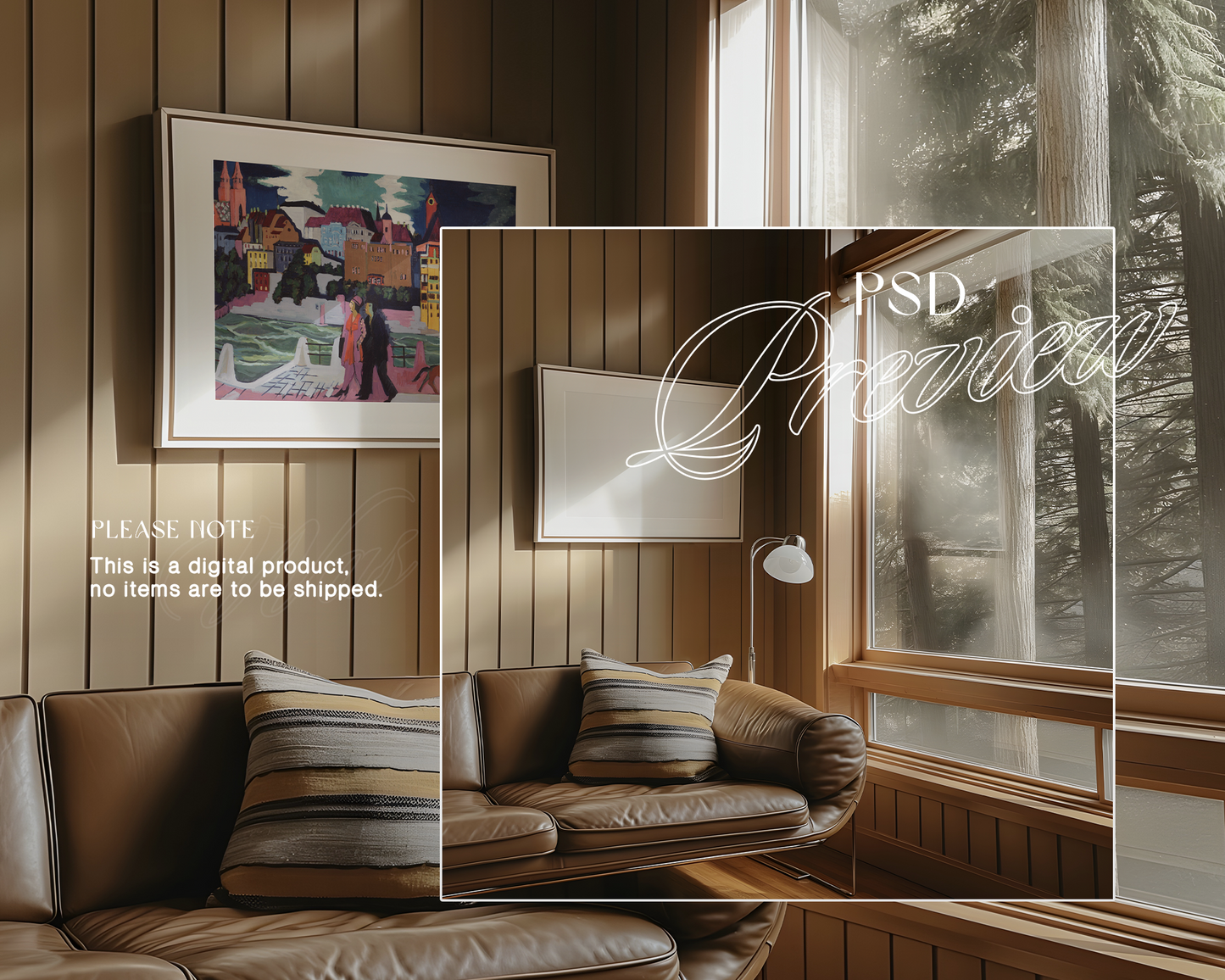 DIN A Landscape Frame in Cosy Forest Cabin Mockup