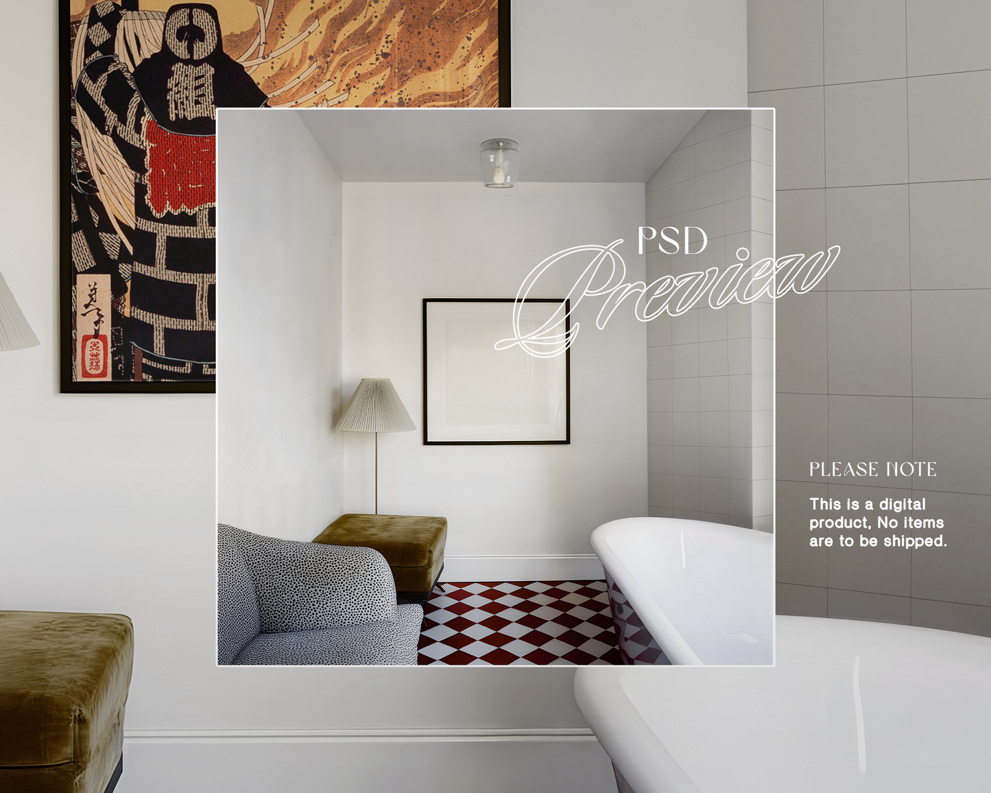 1x1 Frame in Retro Bathroom Mockup