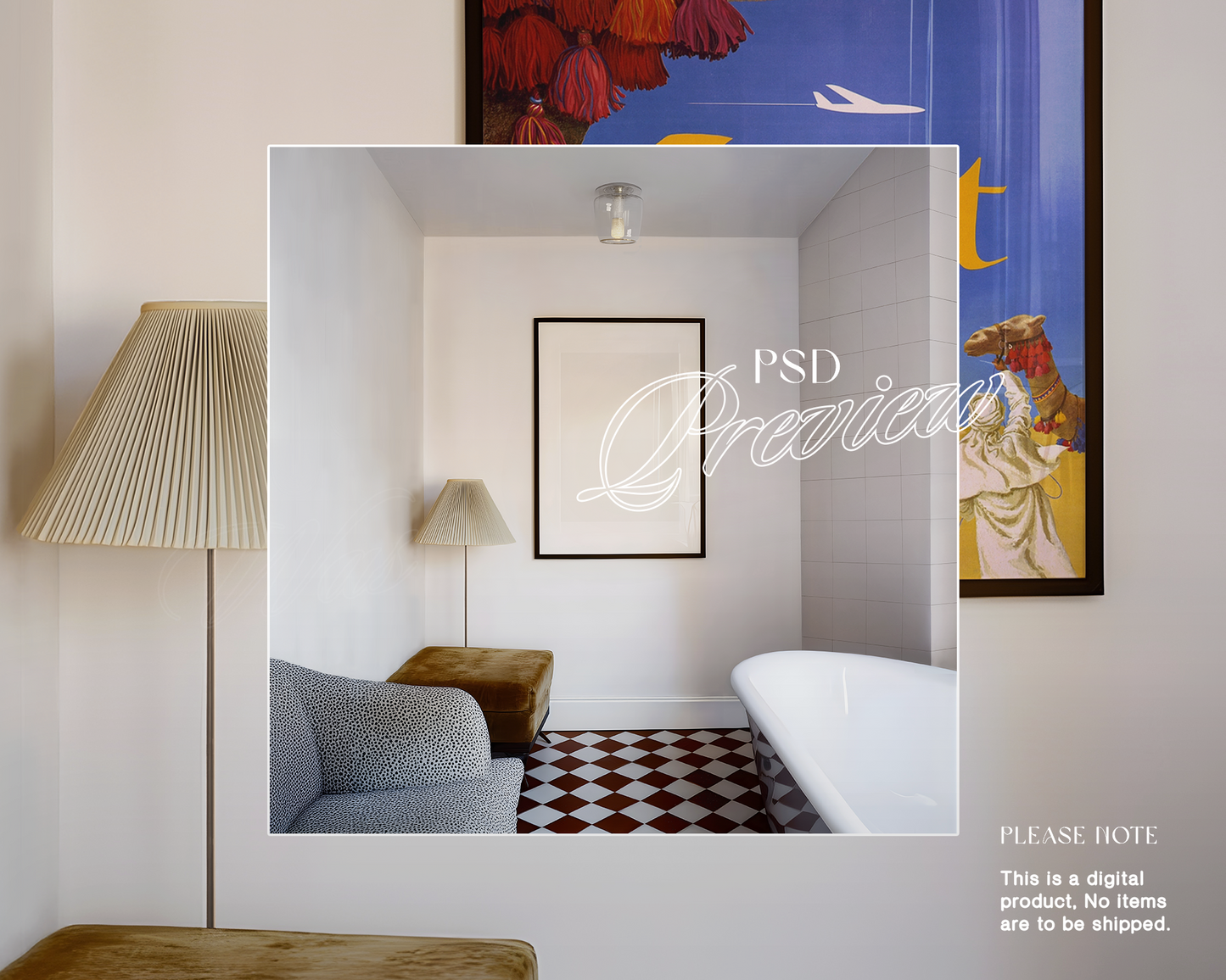 DIN A Black Frame in Retro Bathroom Interior