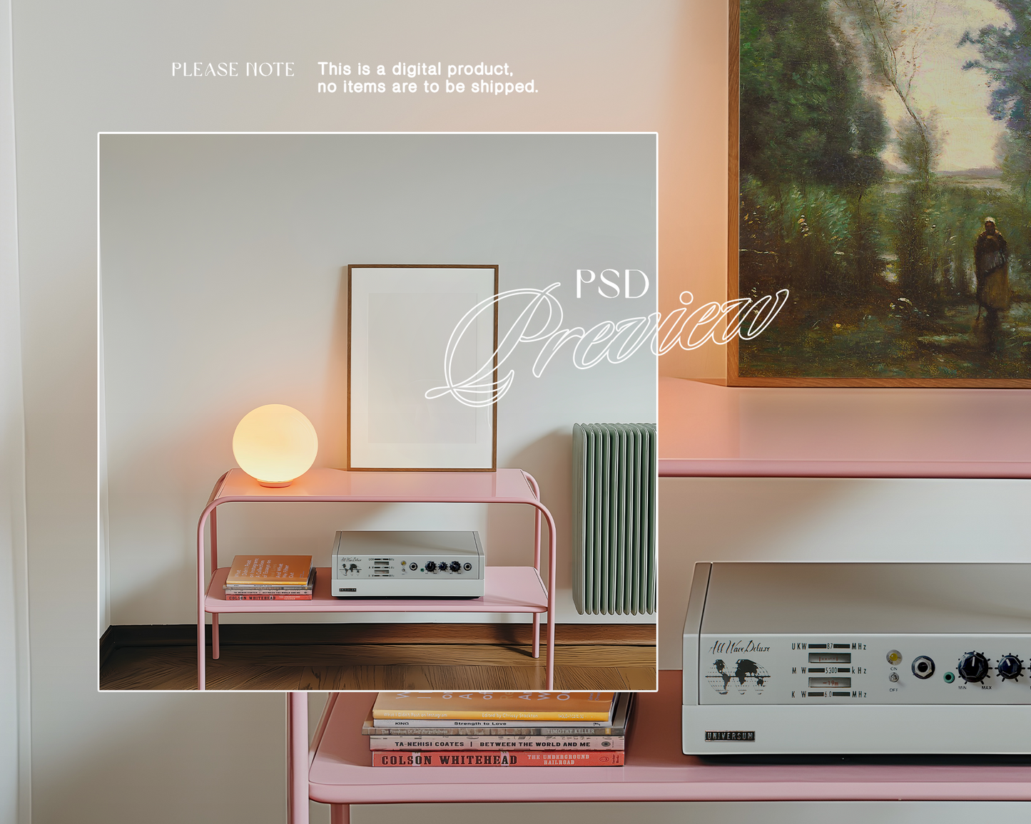 DIN A Walnut Wood Frame in Retro Scene Mockup