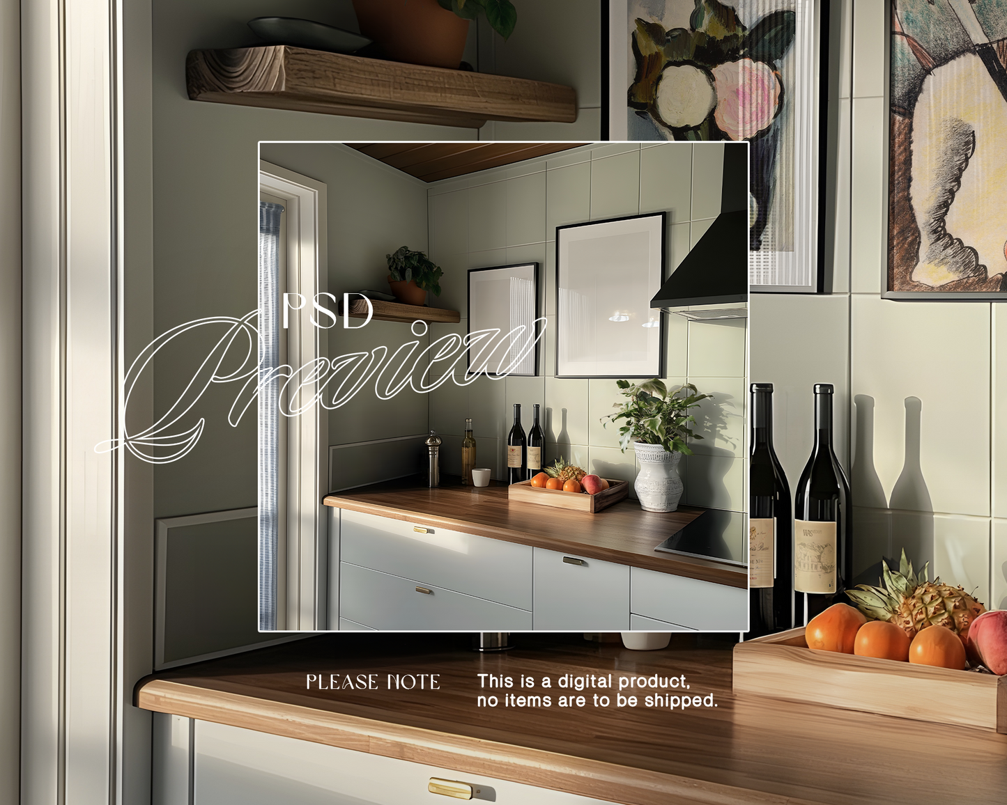 DIN A Black Frames Moody Kitchen Mockup