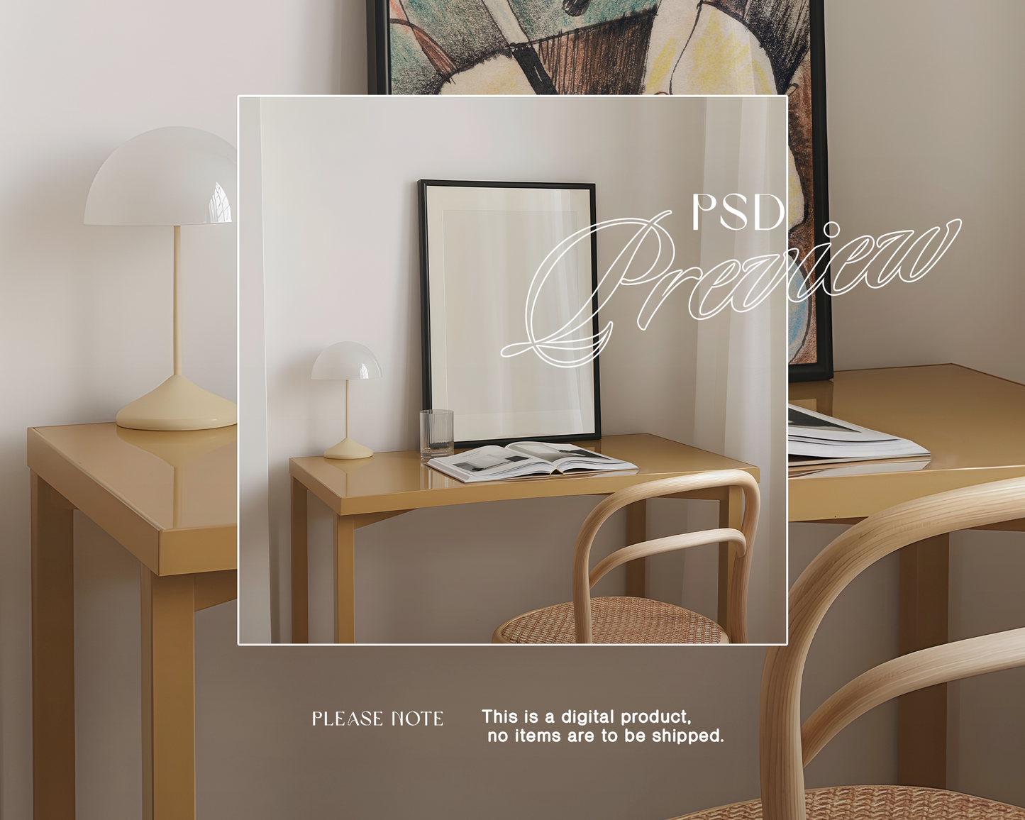 DIN A Leaning Frame on Desk Mockup
