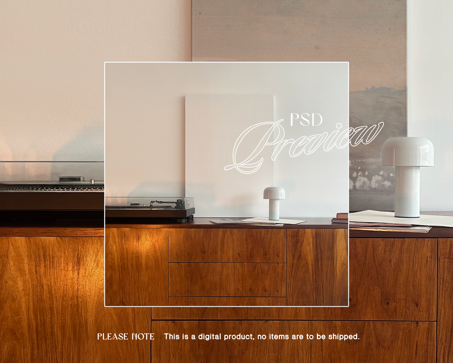 DIN A Vertical Canvas on Sideboard Mockup