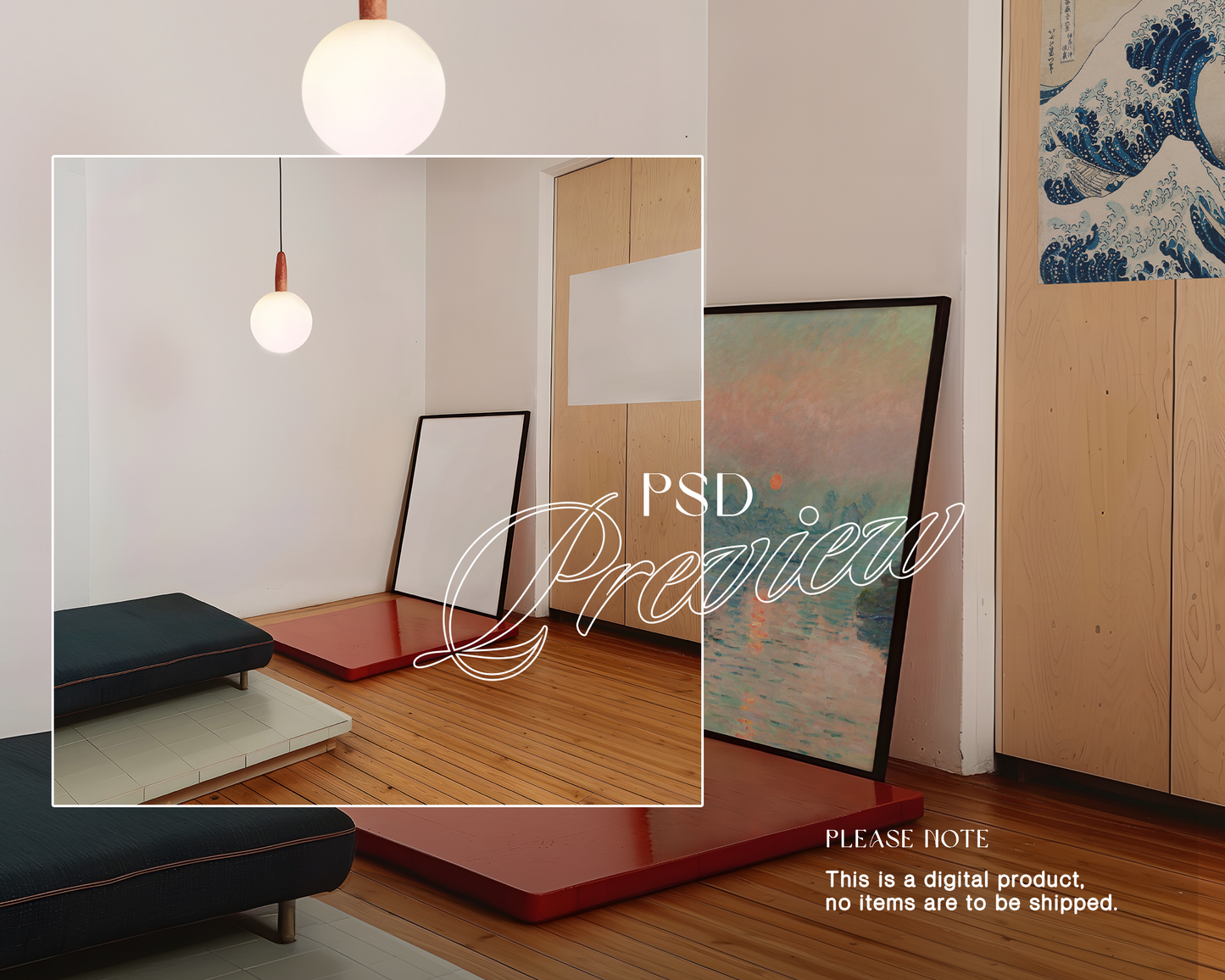 DIN A Black Frame with Optional Poster Retro Mockup