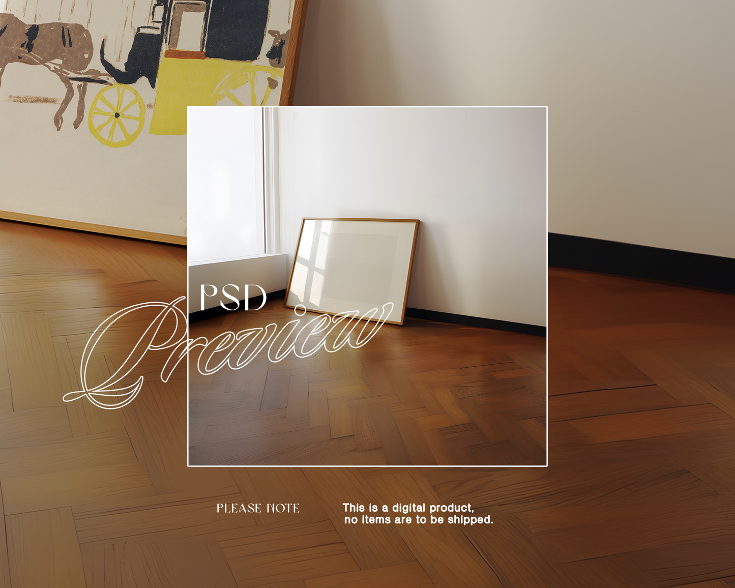 DIN A Landscape Leaning Wood Frame Mockup