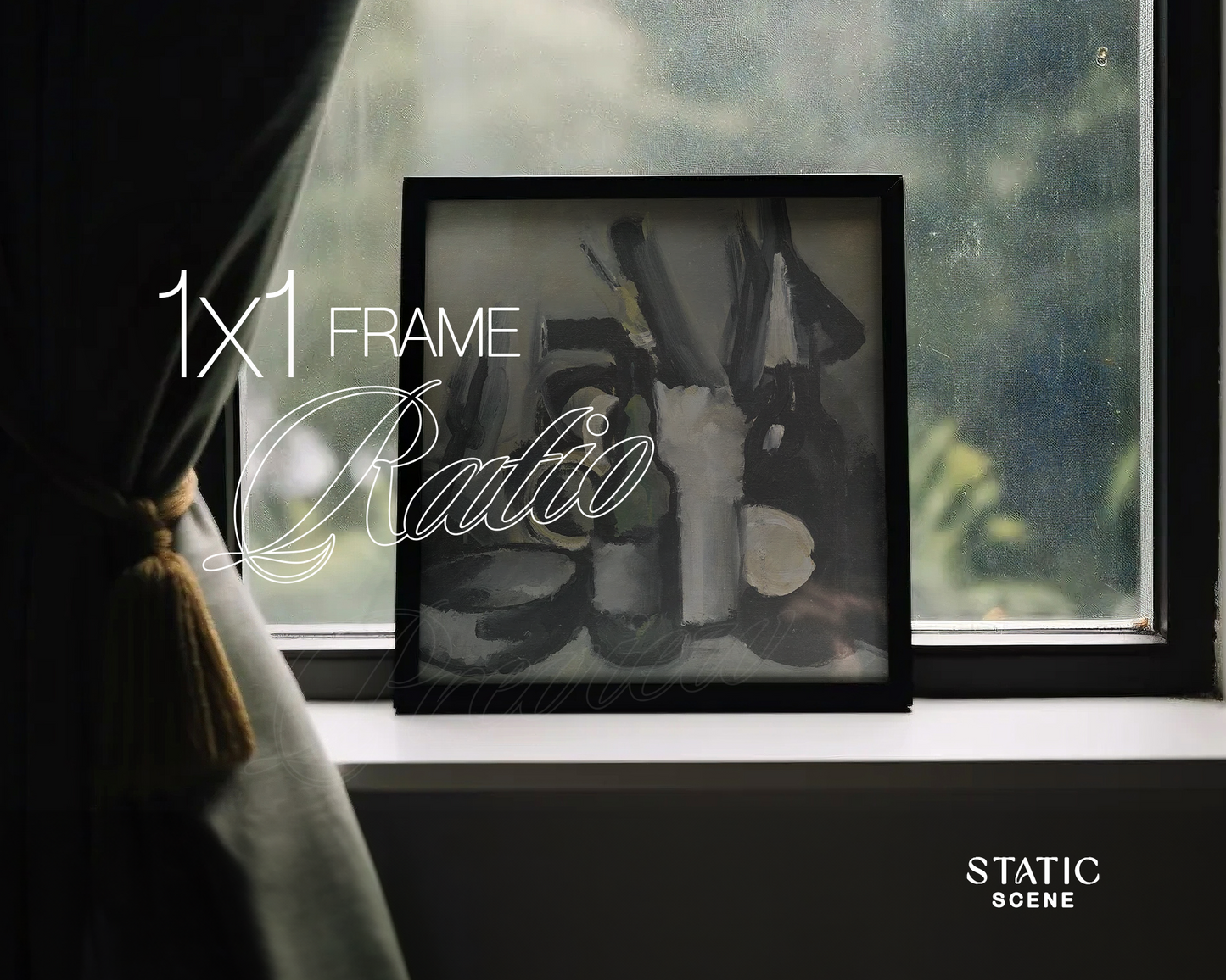 1x1 Black Frame on Windowsill Mockup