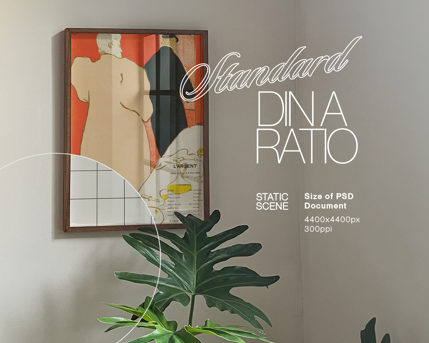 DIN A Walnut Frame Reflective Glass Mockup