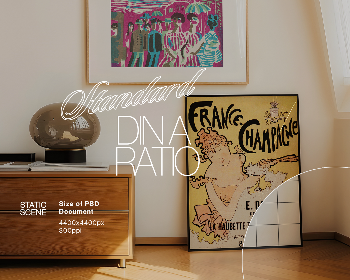 DIN A Horizontal and Vertical Frame in Classic Interior Mockup