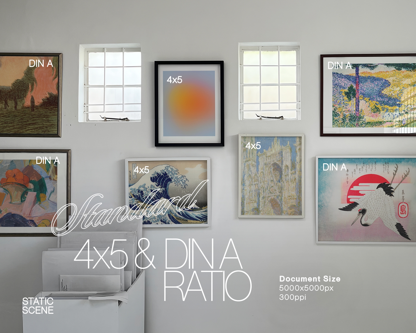 DIN A and 4x5 Frames Gallery Wall Mockup