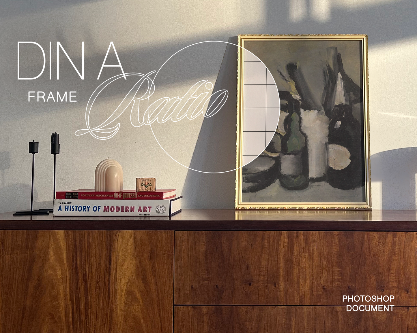 A3 Ornate Frame with Red Lamp Mockup