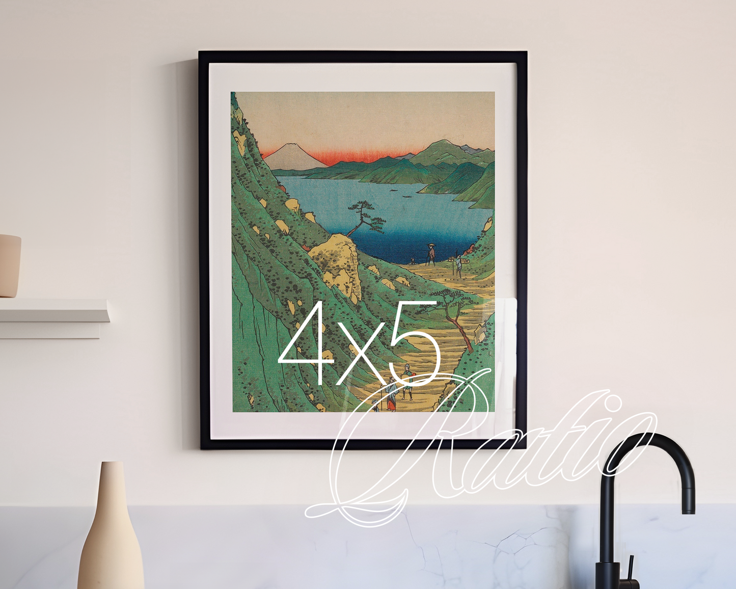 4x5 Black Frame Minimal Kitchen Mockup