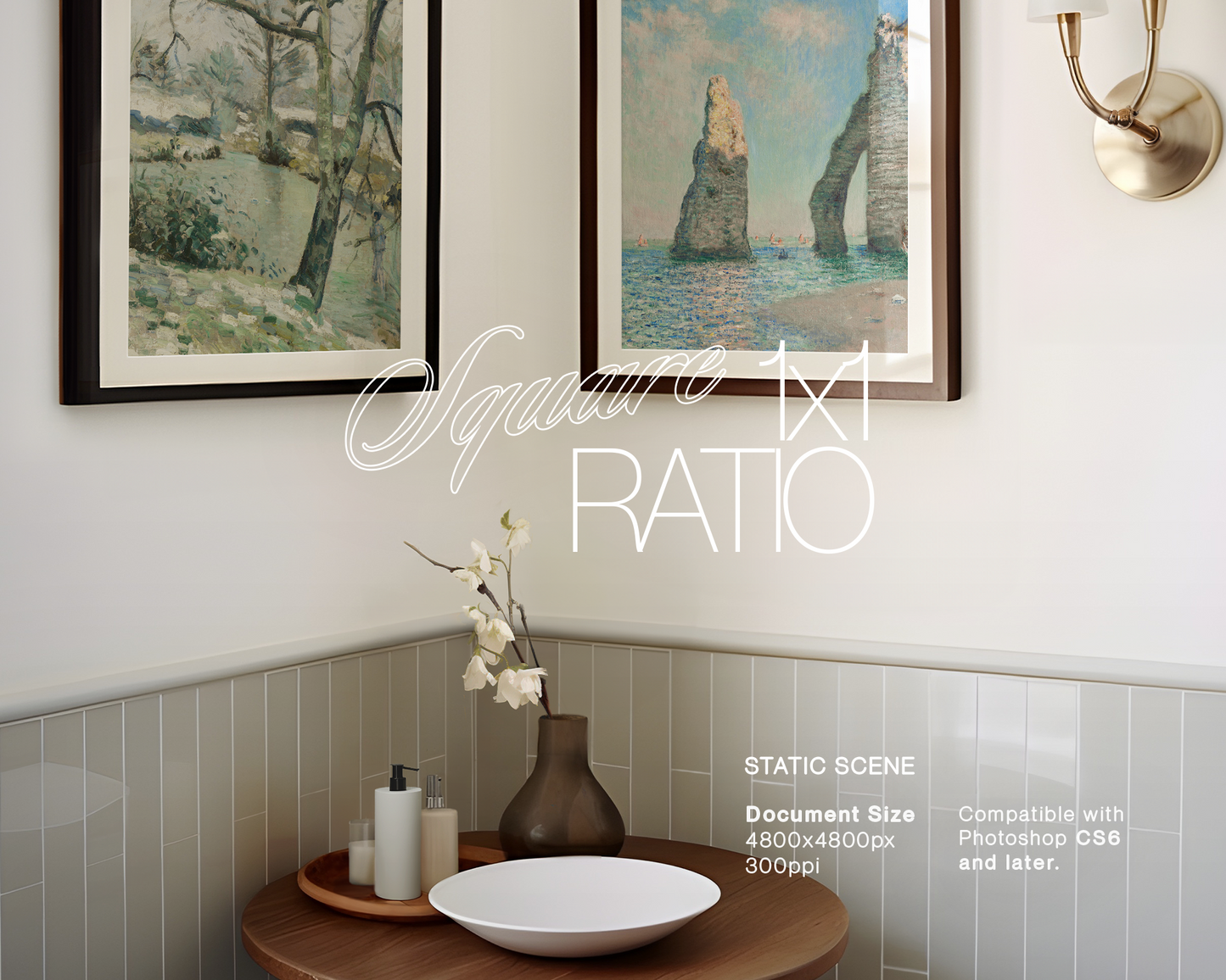 Set of Two 1x1 Frames in Bathroom Interior Mockup