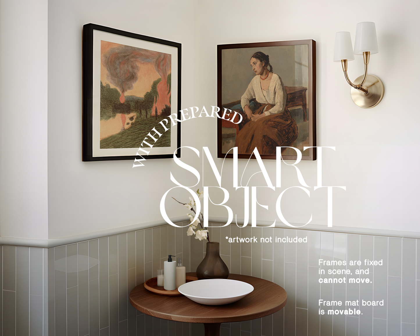 Set of Two 1x1 Frames in Bathroom Interior Mockup