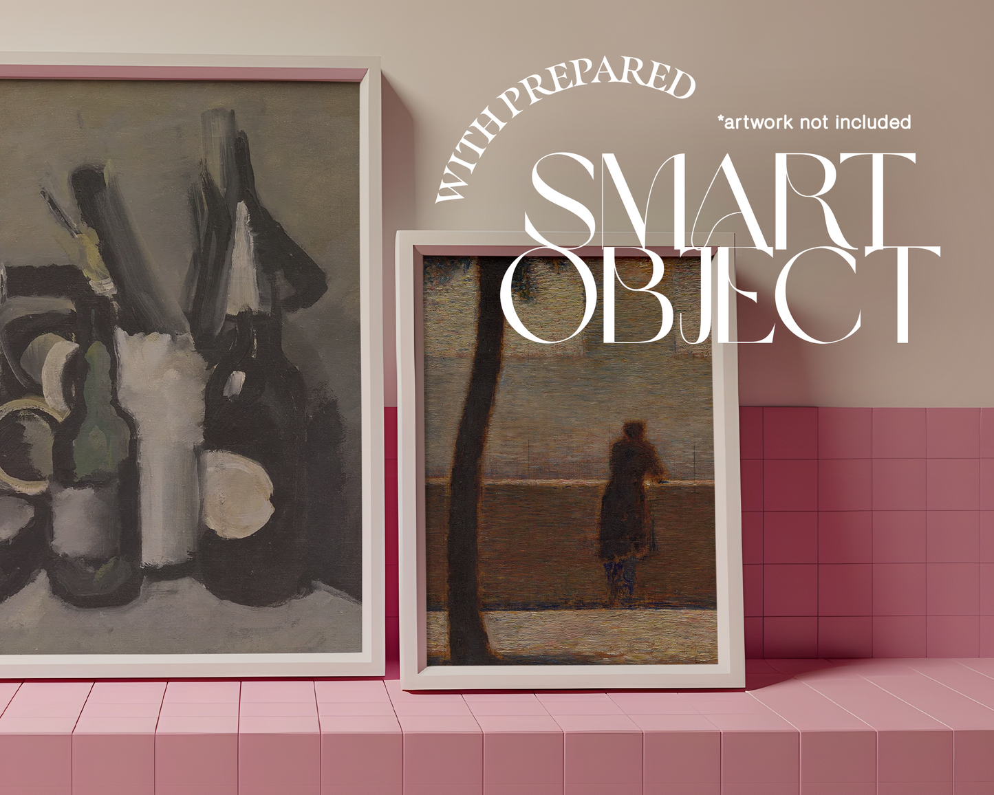 A3 and A4 White Frames Pink Tiled Ledge Mockup