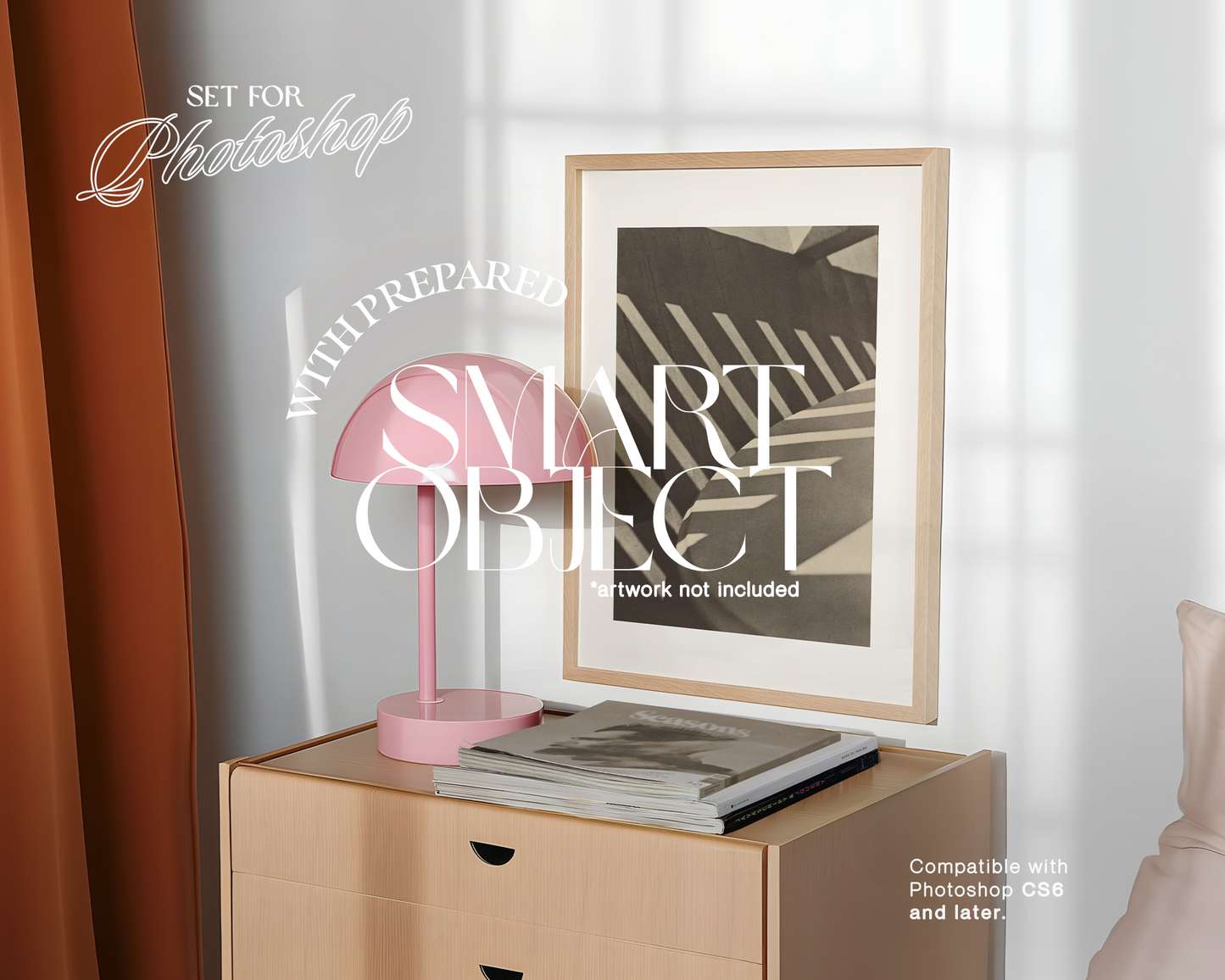 Wood Frame with Pink Lamp Mockup