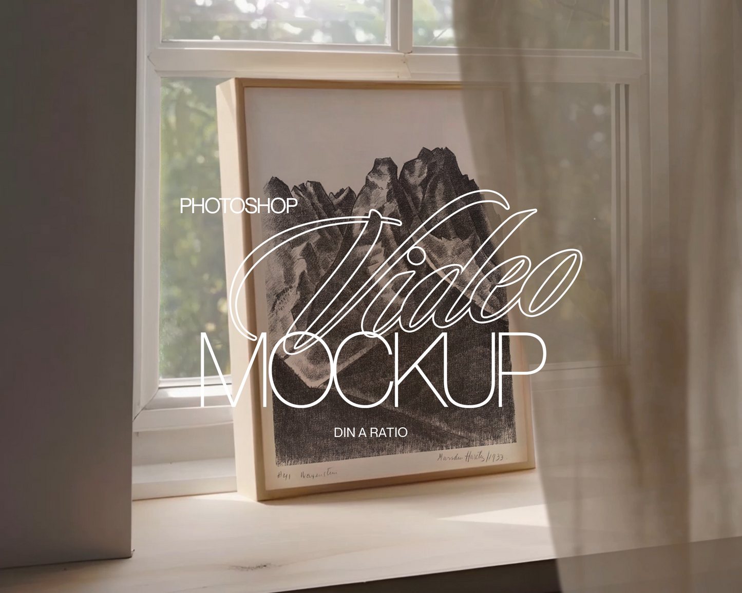 DIN A Frame on Windowsill with Curtain Video Mockup