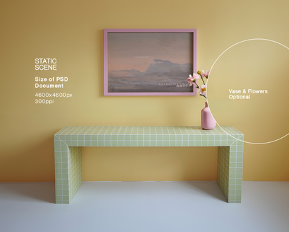 DIN A Pink Landscape Frame in Retro Scene Mockup