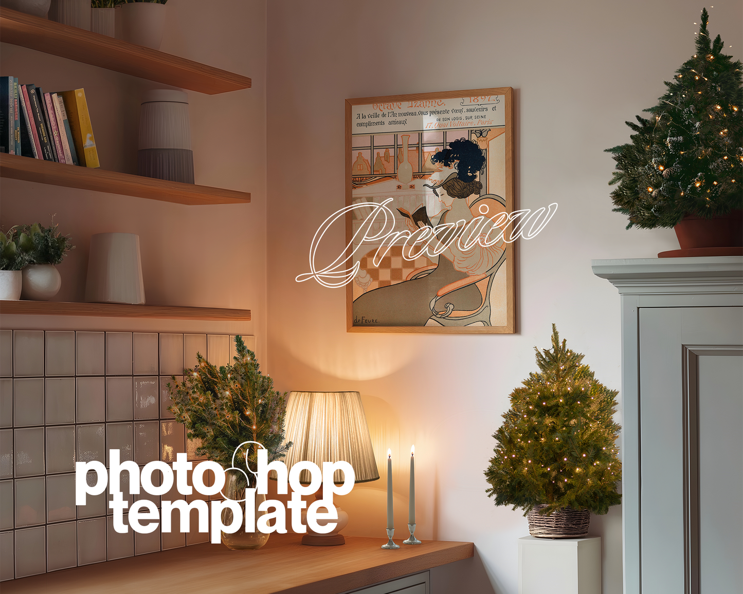 DIN A Wood Frame Festive Kitchen Mockup