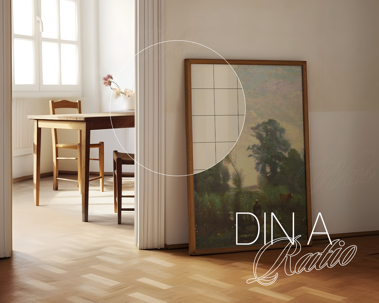 DIN A Leaning Frame Doorway Dining Scene Mockup