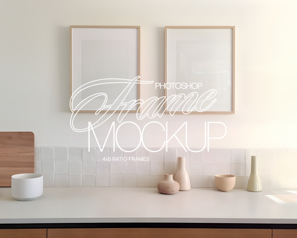 Two 4x5 Frames in Minimalist Kitchen Mockup