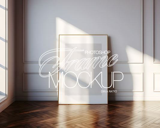 DIN A Leaning Frame Dark Wood Floor Mockup