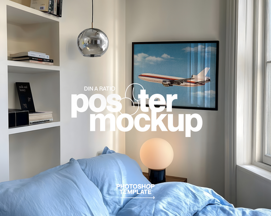 DIN A Black Landscape Frame Retro Bedroom Mockup