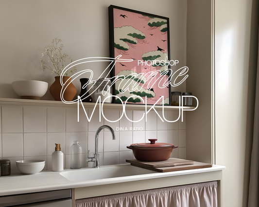 DIN A Black Leaning Frame in Classic Kitchen Mockup