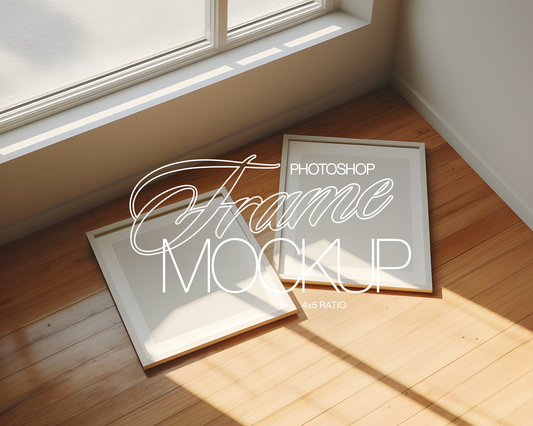 4x5 White Frames Top View Wooden Floor Mockup