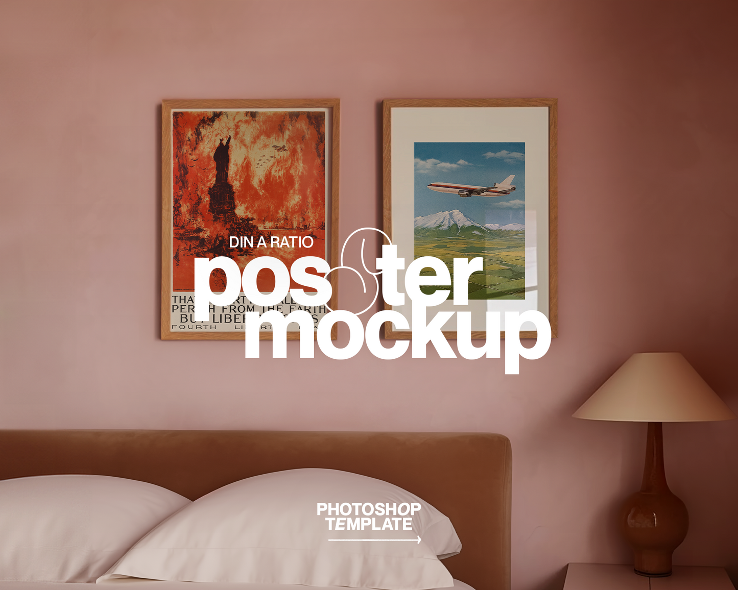 DIN A Wooden Frame Due Pastel Bedroom Mockup