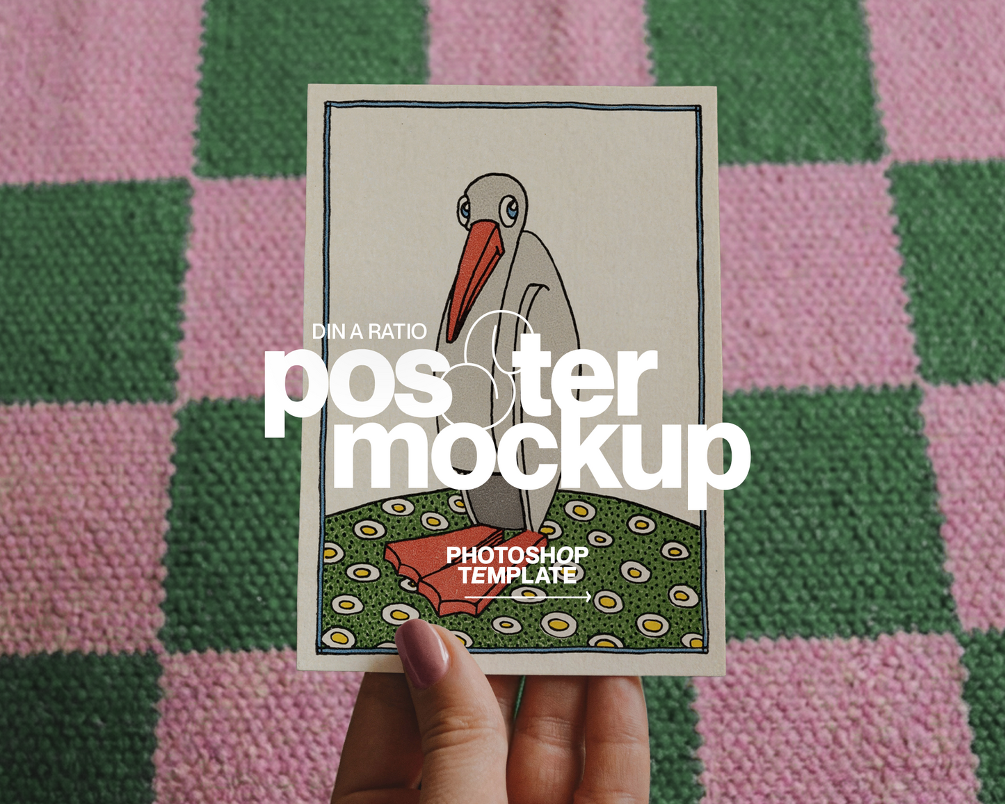 A5 Poster with Retro Checkerboard Rug Mockup