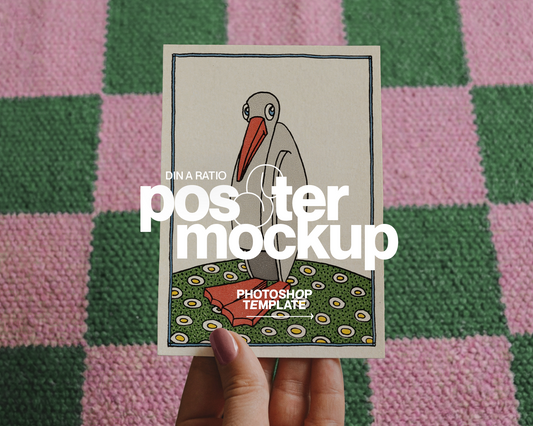 A5 Poster with Retro Checkerboard Rug Mockup