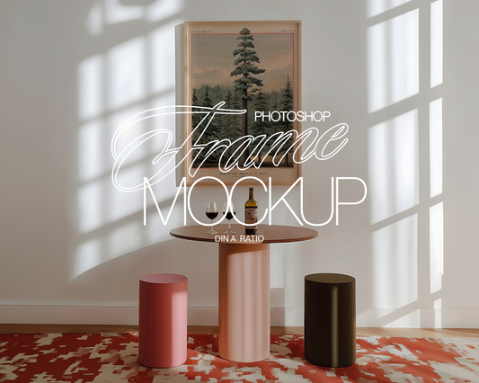 DIN A Wood Frame Retro Red Scene Mockup