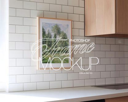 DIN A Frame Kitchen Scene with Subway Tiles Mockup