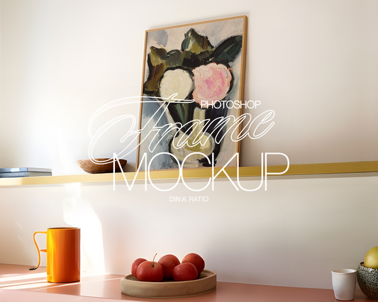 DIN A Wood Frame in Colorful Kitchen Mockup