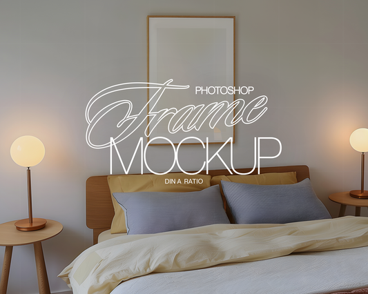 DIN A Wood Frame Bedroom Retro Mockup