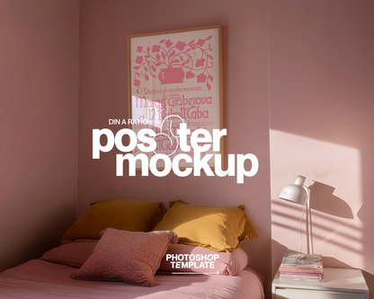 DIN A Frame Side-Angle View Pink Bedroom Mockup