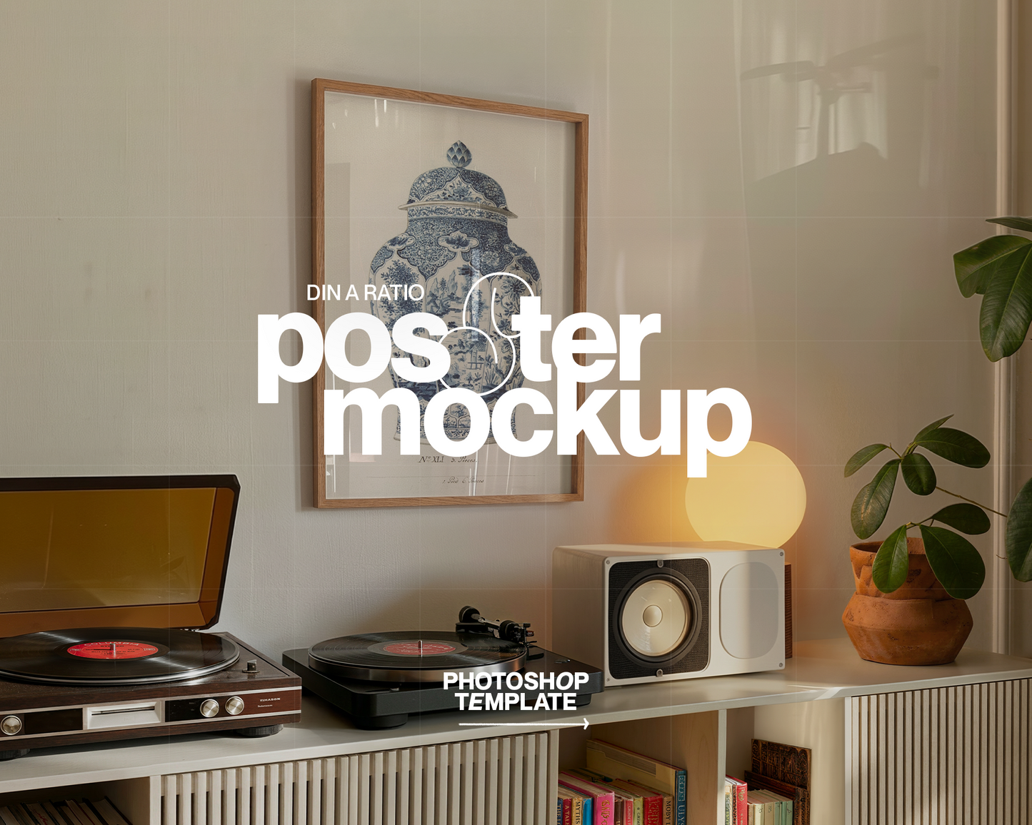 A3 Frame in Retro Scene with Vinyl Players Mockup